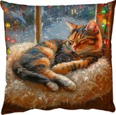 Coussins décoratifs - Oreillers Salon - 45x45 cm - Chat - Noël - Hiver - Animal - Décoration de Noël pour l'intérieur - Décorations de Noël Décorations de Noël salon - Décorations de Noël à la maison - Décorations de Noël - Accessoires de Noël