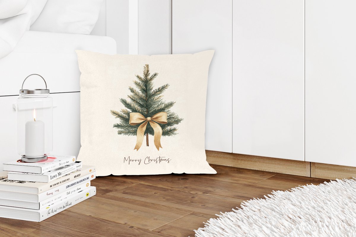 Sierkussens - Kussentjes Woonkamer - 45x45 cm - Kerstboom - Kerst - Merry Christmas - Beige - Kerstdecoratie voor binnen - Kerstversiering woonkamer decoratie - Kerstmis versiering in huis - Christmas decorations - Kerstaccessoires – foto 3
