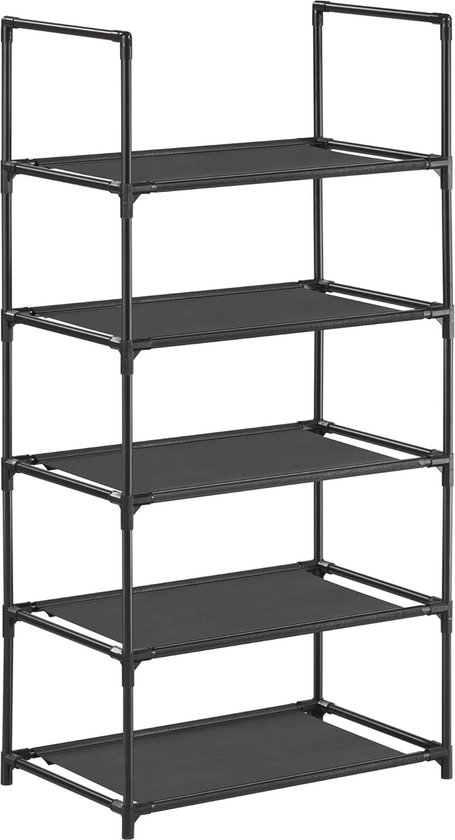 Tatkraft Willis Schoenenrek van metaal, met 3 planken, ruimtebesparend en elegant, stavend, smal, metalen rek met rooster, zwart