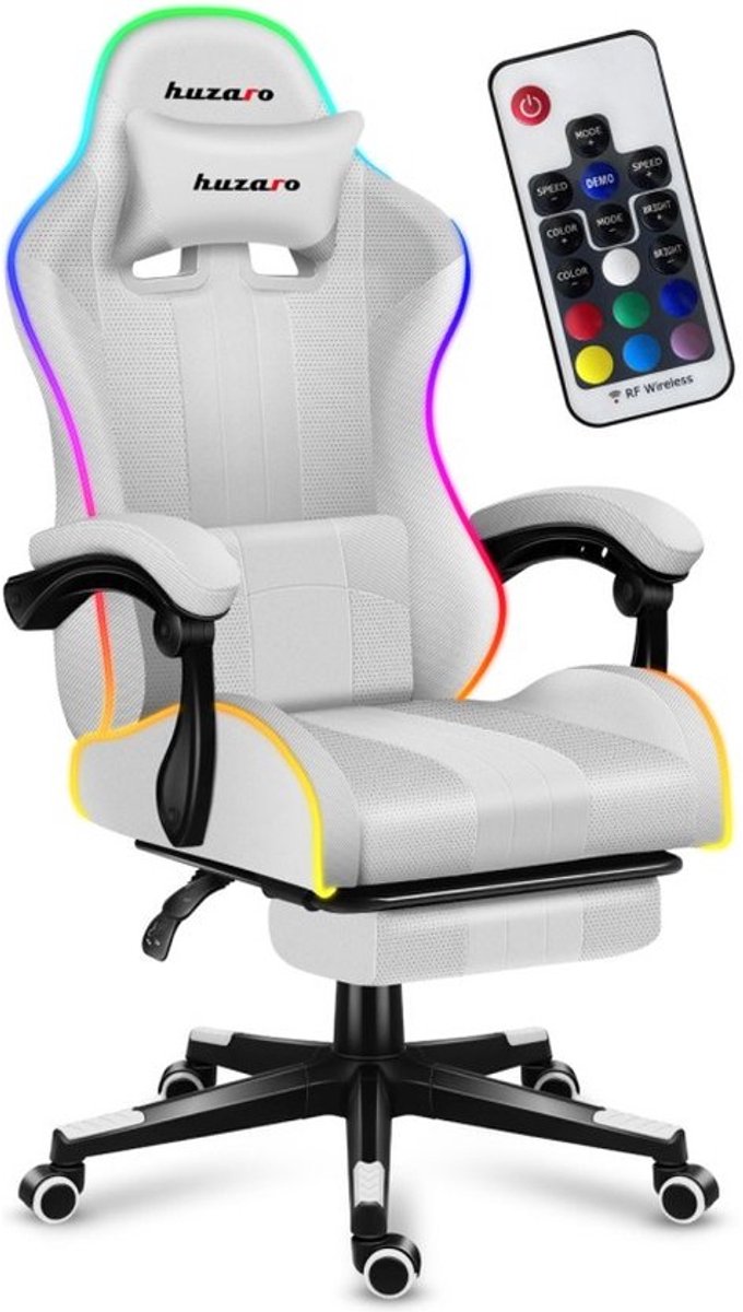 Huzaro Force 4.7 White RGB – Gamingstoel met LED-Verlichting en Voetensteun
