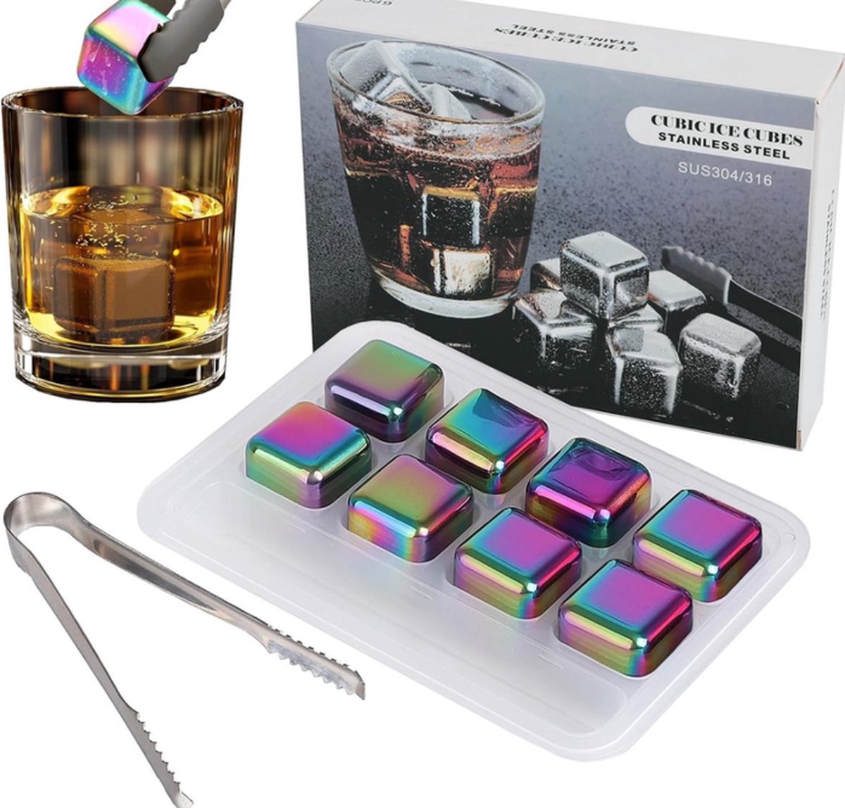 Whisky Stenen Cadeauset – Herbruikbare Roestvrij Stalen IJsblokjes voor Whisky & Dranken