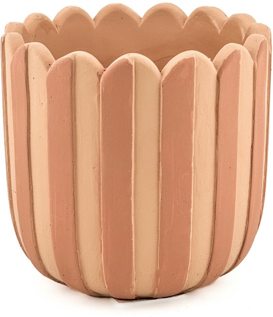 HomeBound by KY | Aardewerk bloempot striped orange | oranje gestreepte vaas/pot