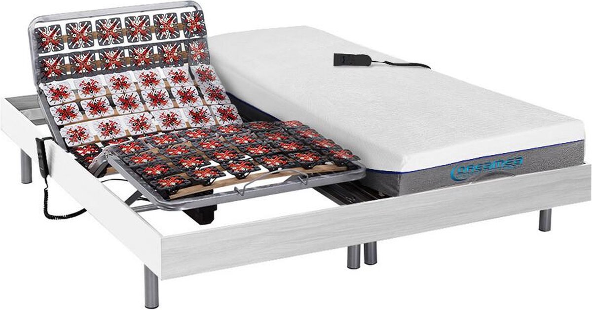 Vente-unique Bed met elektrische lattenbodem hout wit 2 x 80 x 200 cm