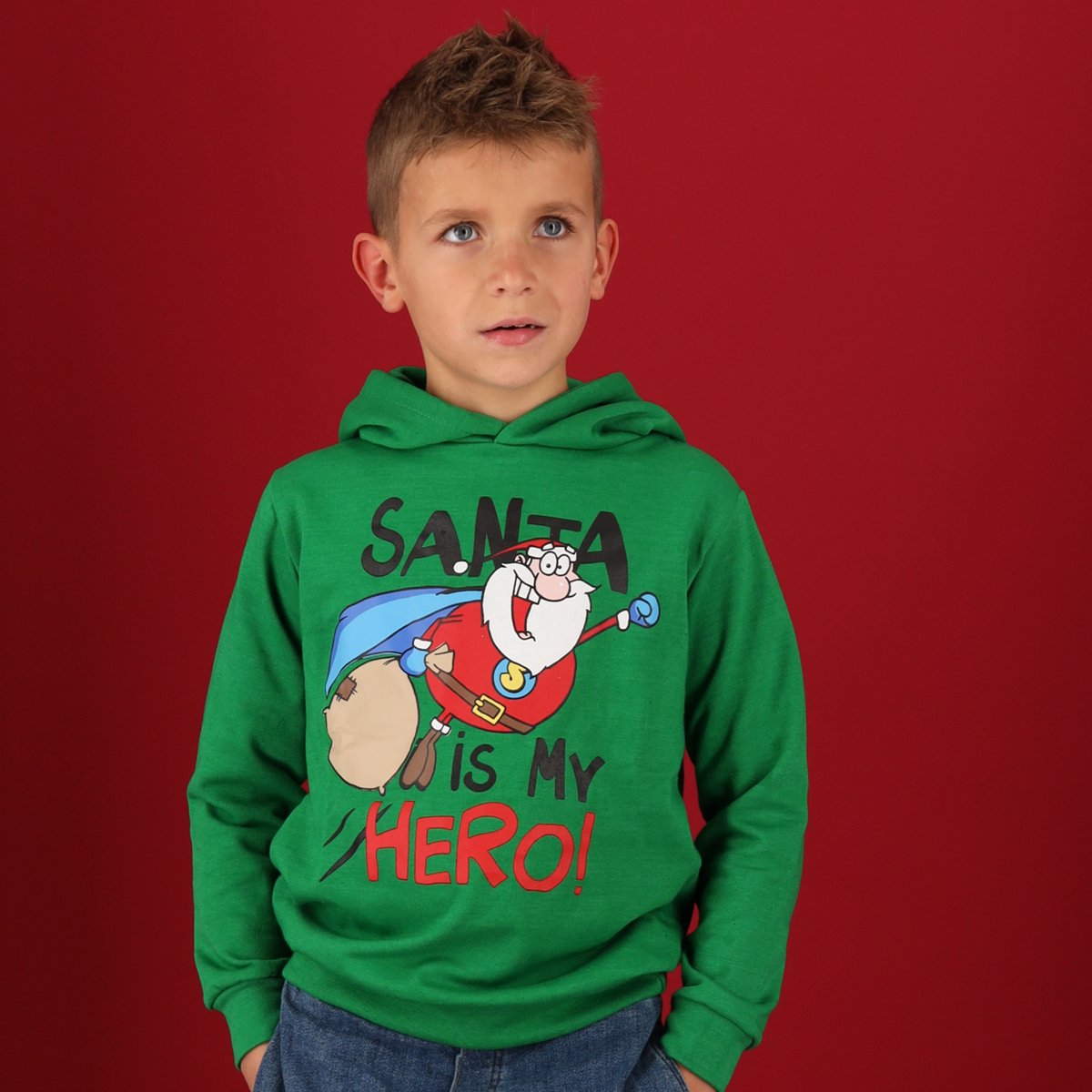 Morethansocks - Kerst trui - Kids - Hoodie - Groen - Maat 140/146 - Kersttrui kinderen - kersttrui jongens - kersttrui meisjes - kerst trui kinderen