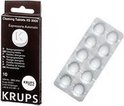 Zwarte Krups verpakking en strip met 10 witte reinigingstabletten.