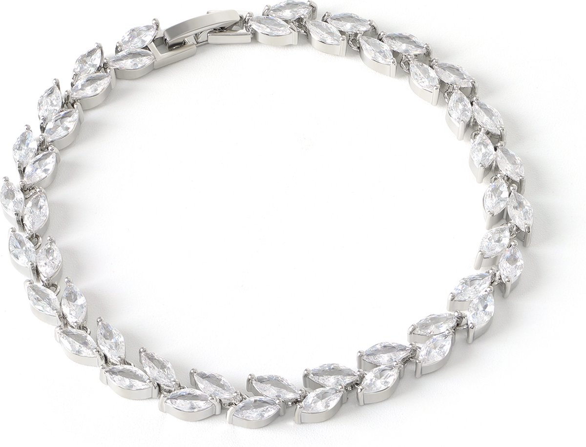 Juwelium Armband + Flowerbox Geschenkset | Luxe Leaves Armband met Zirkonia | Perfect Cadeau voor Vrouw, Vriendin, Moeder, Dochter