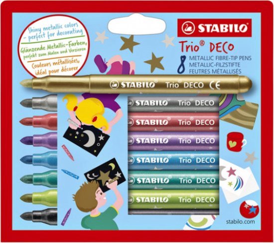 STABILO Trio DECO - Metallic Viltstift - Met Extra Dikke Punt 3,0 mm - Etui Met 8 Kleuren