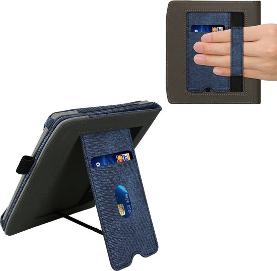 kwmobile flip cover voor e-reader - geschikt voor Pocketbook Era / Era Color - Van imitatieleer en -suède - In donkerblauw / donkergrijs van Merkloos — afbeelding 4