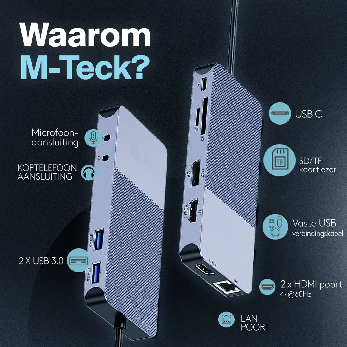 Portable USB-C Docking Station 3x 4K HDMI DisplayPort USB A Ethernet SD-kaartlezer voor MacBook Laptop - Afbeelding 4
