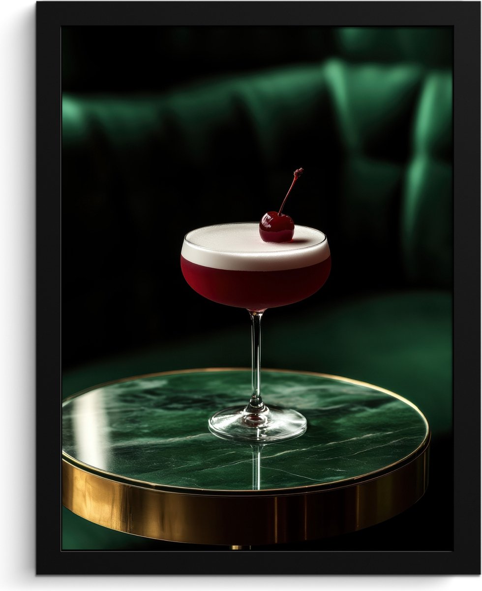 FrameYourWall Fotolijst inclusief poster - Posterlijst 30x40 cm - Posters - Kers - Cocktail - Rood - Marmer - Foto in lijst - Keuken decoratie muur - Wanddecoratie accessoires - Muurdecoratie - Schilderijen