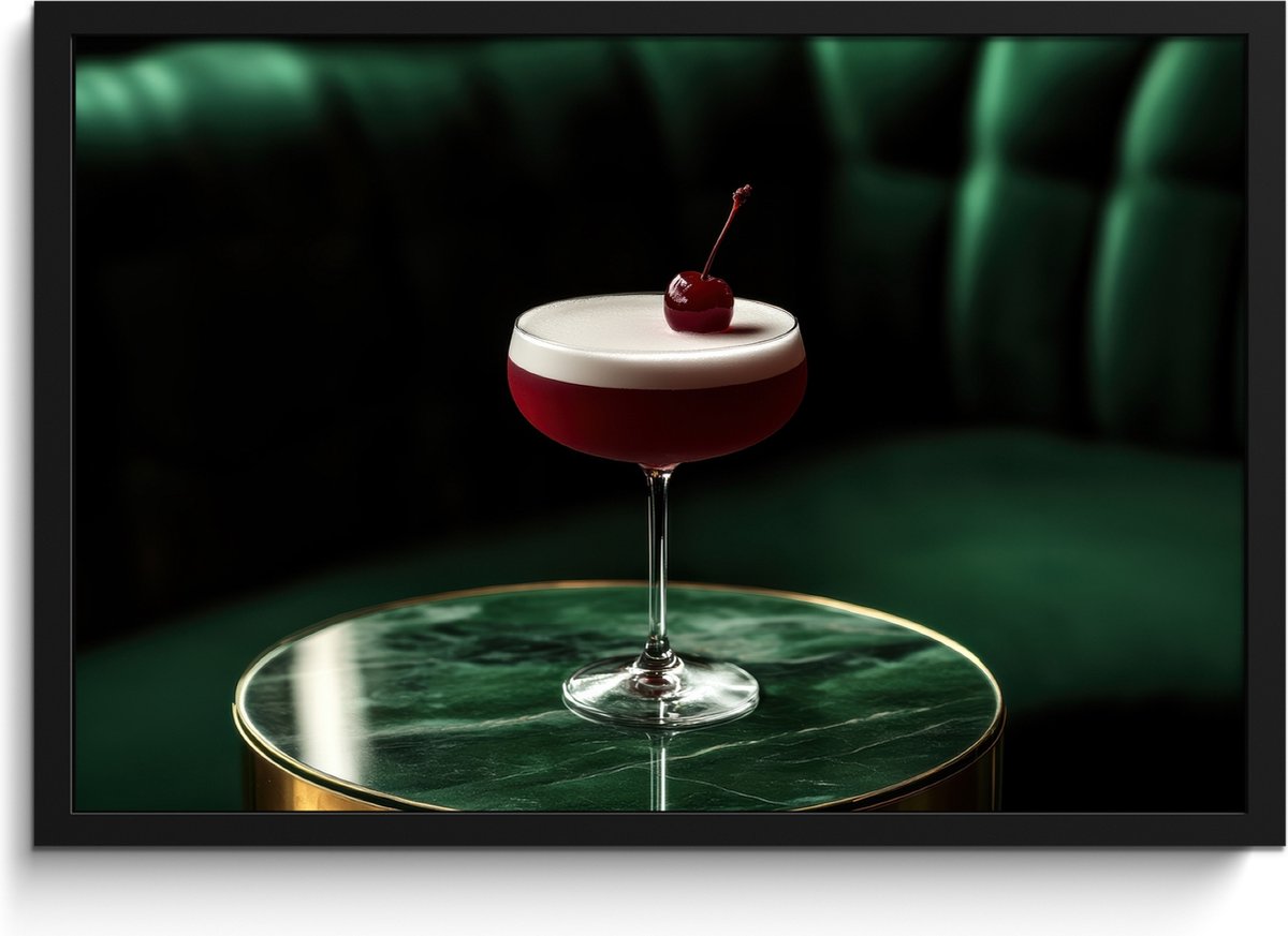 FrameYourWall Fotolijst inclusief poster - Posterlijst 60x40 cm - Posters - Kers - Cocktail - Rood - Marmer - Foto in lijst - Keuken decoratie muur - Wanddecoratie accessoires - Muurdecoratie - Schilderijen