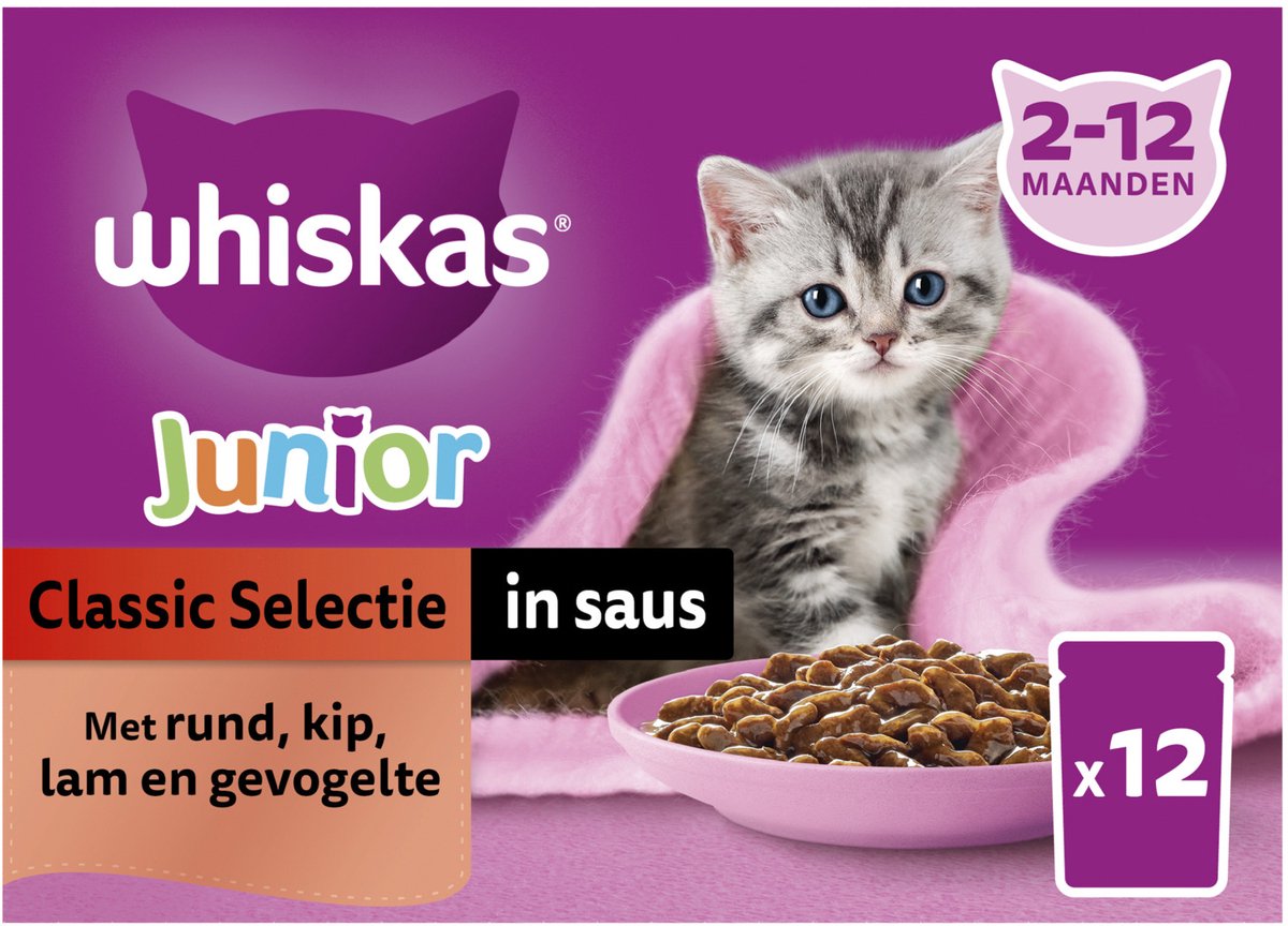 Whiskas Junior 1+ Classic Meals - Kattenvoer - Lam - Kip - 0,012 kg