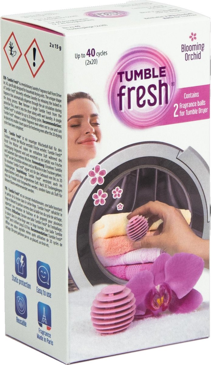 Goedkoopste Tumble Fresh - Blooming Orchid - textiel verfrisser - 2x20 droog rondes - was verfrisser - drogerballen