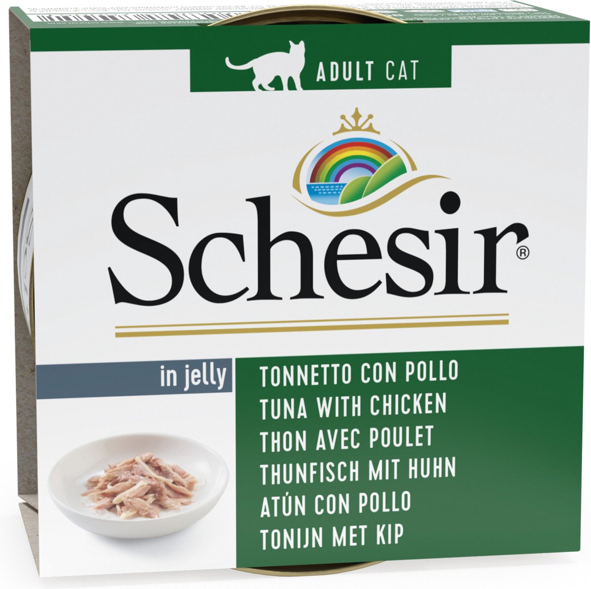 Schesir tonijn met kip (jelly) natvoer kat (blikjes 85 g) 2 trays (28 x 85 g)