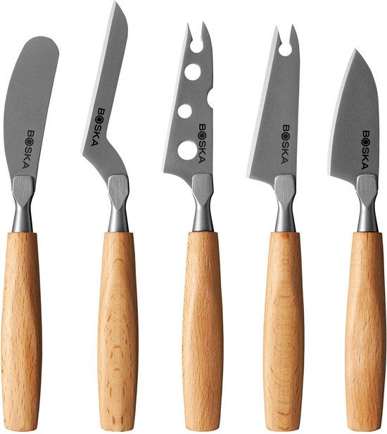 Boska Amigo Small – Set de 5 – Pour chaque type de fromage – Antiadhésif – Ergonomique – Acier inoxydable et bois de hêtre