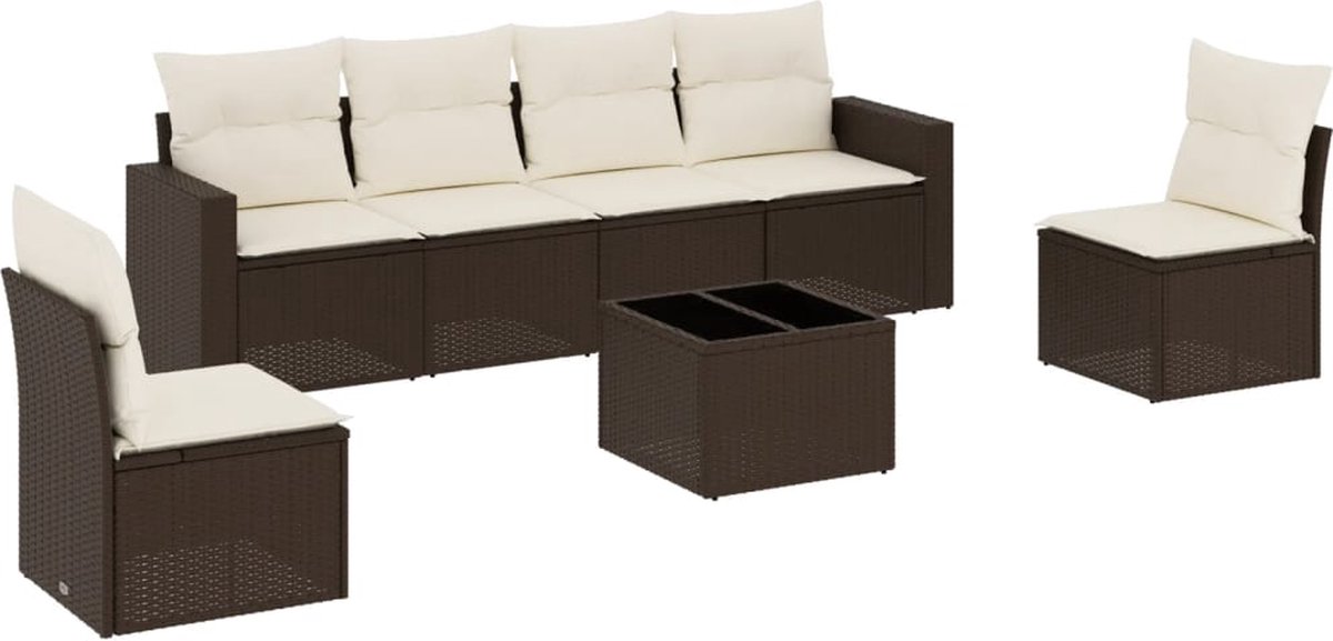 vidaXL 7-delige - Loungeset - met - kussens - poly - rattan - bruin