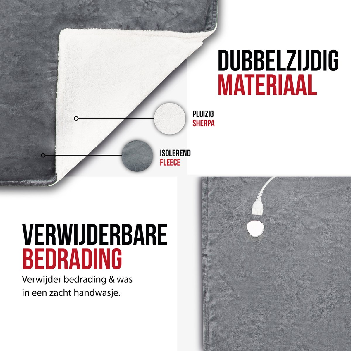 DistinQ Elektrische Bovendeken XXL 180x160 cm - 2 persoons omslagdeken - 160watt - Automatische Uitschakeling - Oververhittingsbescherming - 9 Standen - Warmtedeken - Grijs Sherpa - Energiezuinig – foto 6