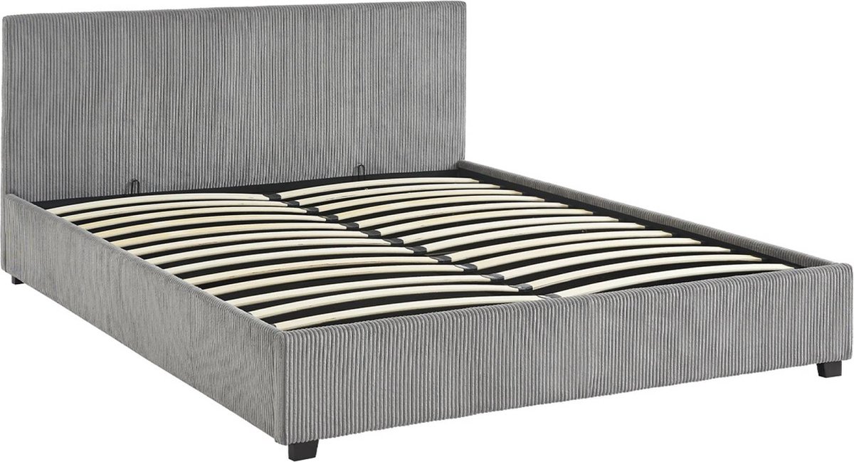 sweeek Bed met lattenbodem en hoofdeinde, b 211 x d 168 x h 86cm, corduroy afwerking Grijs