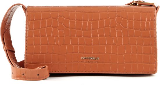 COCCINELLE Cuir Sac à épaule Josephine Croco Shoulder Bag Chestnut Brun