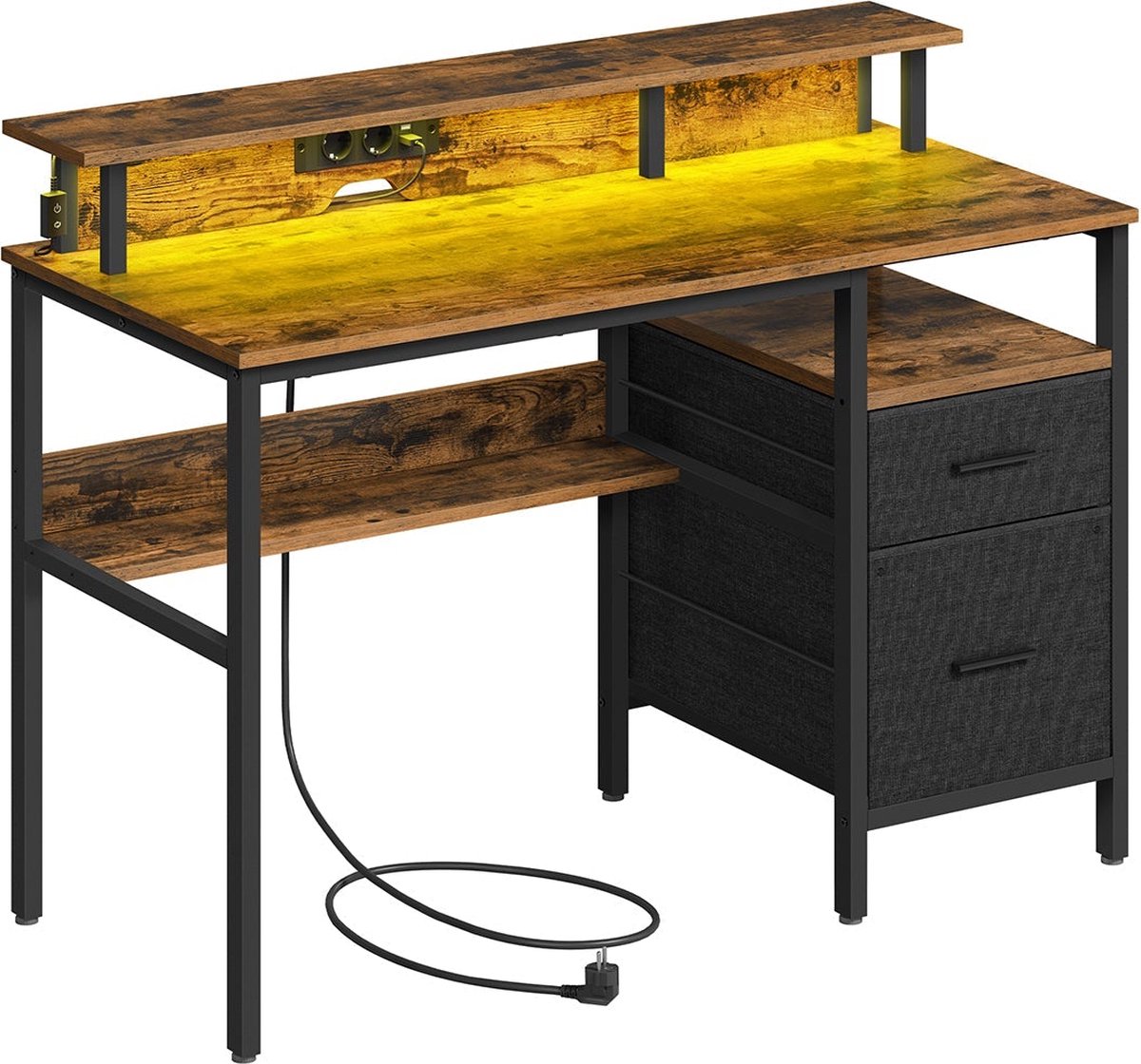 Vintage Bruin Bureau - Werkstation - Opbergbureau - Antieke afwerking - 110 cm x 65 cm x 13,5 cm - 24 kg