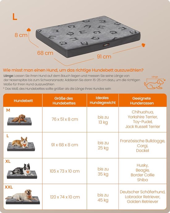 FurnStar - Hondenbed - Hondenkussen - Wasbaar - Hondenmat - Afneembaar - Waterdicht - Voor middelgrote honden - 91 x 68 x 8 cm - maat L - Grijs