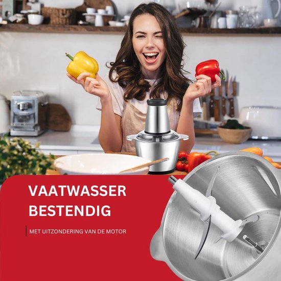 White-Label® Elektrische Groentesnijder Multifunctioneel - Vleesmolen - Gehaktmolen - Uiensnijder - Zilver — afbeelding 4