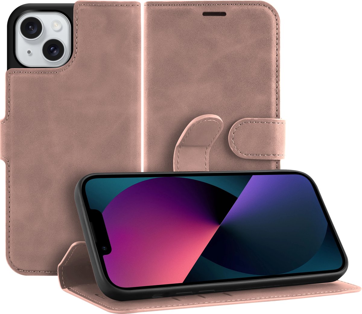 Cazy hoesje geschikt voor iPhone 13 Hoesje met Pasjeshouder - Premium Bookcase - Roze