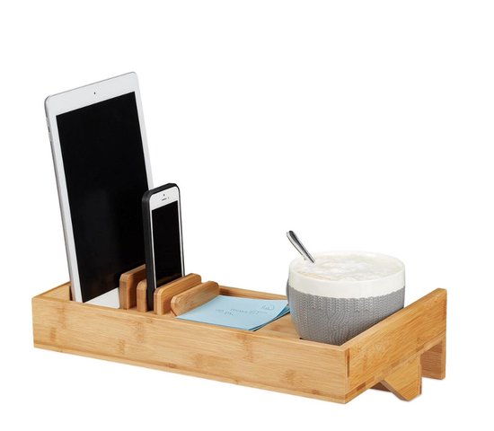 Etagère de lit peu encombrante avec support en verre en bambou - couleur naturelle Etagère à côté