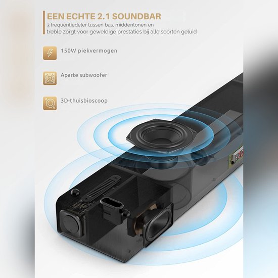 Soundbar Met Ingebouwde Subwoofer – Soundbars Voor TV 150 Watt – Met Afstandsbediening - Home Cinema System - Soundbar Surround Sound — afbeelding 3