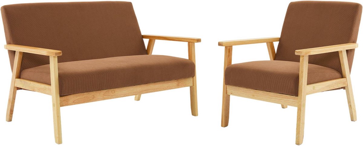 sweeek - Tweezits bankje en fauteuil van hout met corduroy zitting - isak