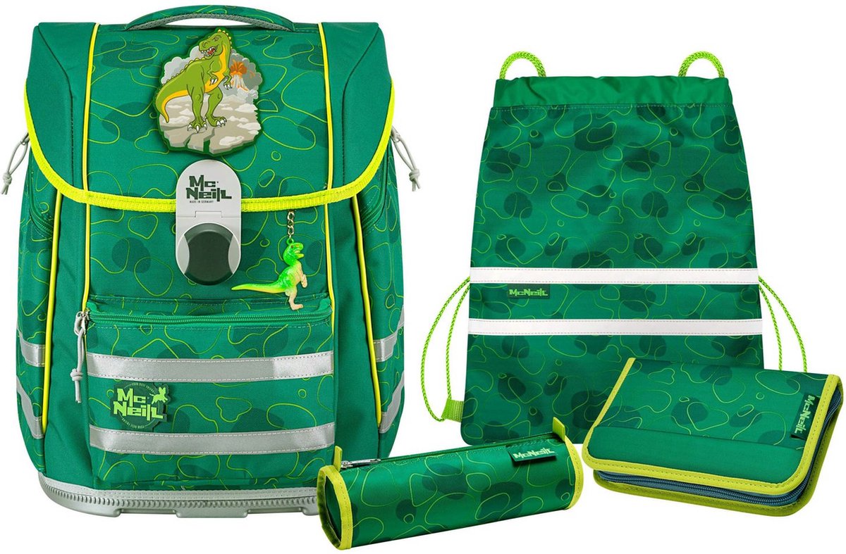 McNeill Schooltas Biggy Schoolbag Set 5-delig Dino Donkergroen Groene