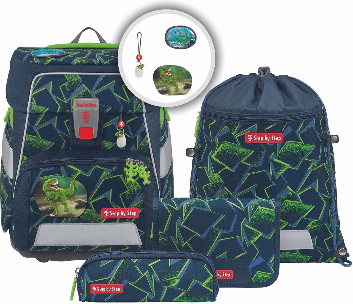 Step by Step Schooltas Space Schulranzen-Set 5-delig Wild T-Rex Taro Donkergrijs