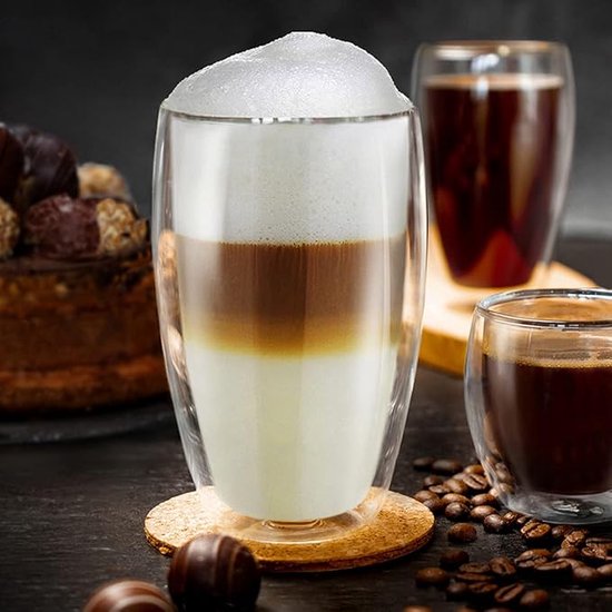 Precision home - 4 verres à double paroi - adaptés à différents types de café - Latte macchiato, cappuccino, expresso - lot de 4 (450 ml)