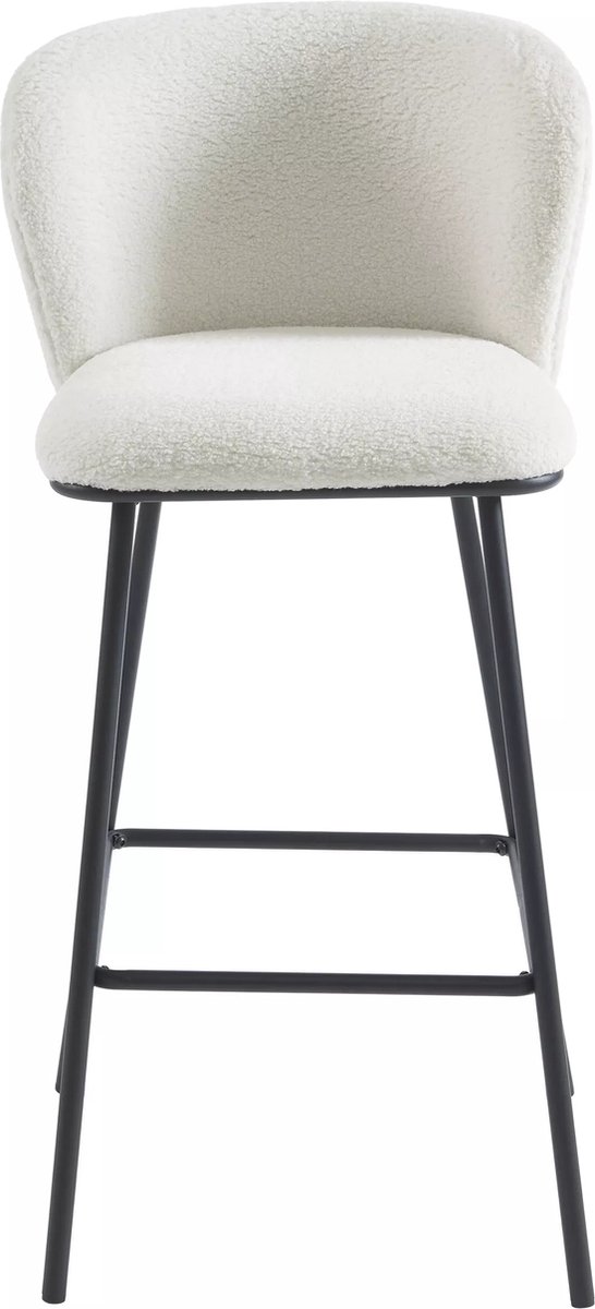 Vente-unique Set van 2 barkrukken in bouclé en metaal - Wit - SENORASE L 50 cm x H 97 cm x D 54 cm