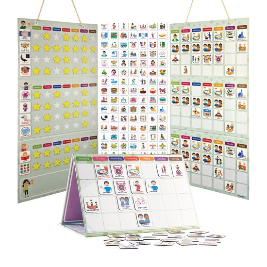 Smarfer - Magnetische pictogrammen - Beloningssysteem en Planbord (dubbelzijdig) - Weekplanner kind - gekleurde pictogrammen - dagritme kaarten - autisme planner - magneetjes - whiteboard - beloningskaart - beloningskalender - magneten kinderen