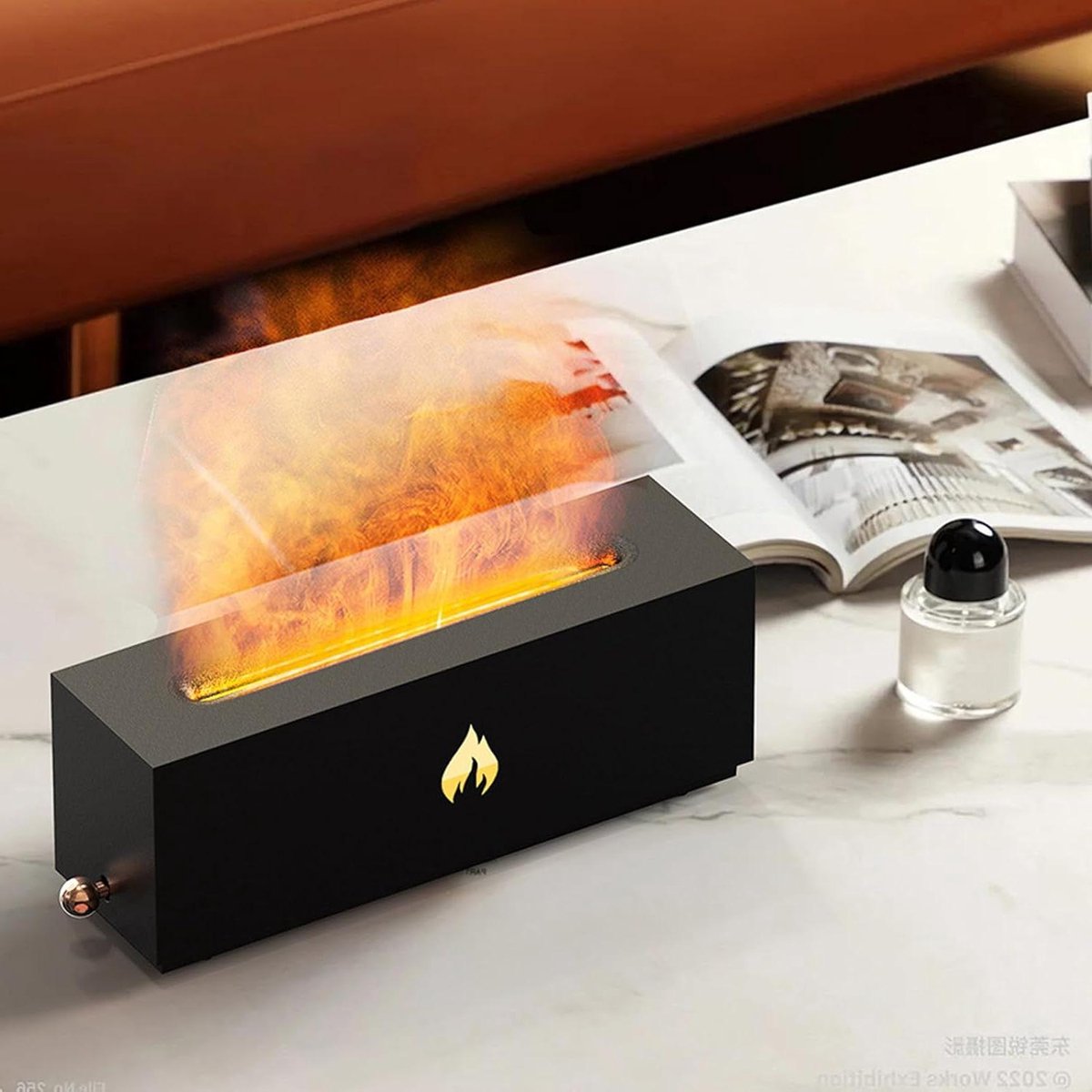 Goedkoopste Flame Air Diffuser - Etherische Olie Diffuser - Luchtbevochtiger 320 Ml - 3D Open Haard Veelkleurige Vlammenmist - Stil Uitschakelbeveiliging - Zwart .