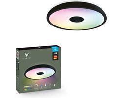 Varin® Smart LED Badkamerlamp met Bluetooth speaker – Ø 28cm – Zwart – IP44 Spatwaterdicht – Extra E27 fitting – Badkamerverlichting – Plafondlamp badkamer – Verlichting overkapping – Plafonniere – Plafond lamp – Verlichting kinderkamer – Tuya Wifi