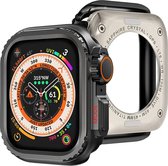 Stravo Titanium Metaal Case Hoesje – Geschikt voor Apple Watch 44mm – Full Cover Metaal Case / Beschermend Hoesje met Crown voor iWatch Series 4 / 5 / 6 & SE 1/2/3 – Geeft het uiterlijk van Apple Watch Ultra – Screenprotector Case (Zwart)