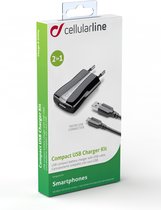 Cellularline - Reislader kit, 5W/1A micro-usb Huawei & andere, zwart