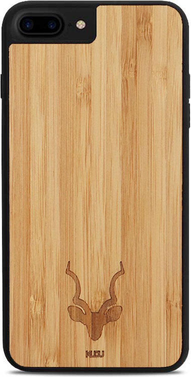 Kudu iPhone 7/8 Plus hoesje case - Houten backcover - Handgemaakt en afgewerkt met duurzaam TPU - Bamboe - Zwart
