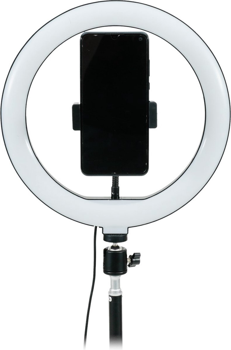Evershop Ringlamp met statief voor mobiele telefoons, 25,4 cm (10 inch) Ringlicht met afstandsbediening, flexibele ringlamp voor streaming, tafel, laptop, 3 lichtkleuren 10 helderheidsniveaus, 360