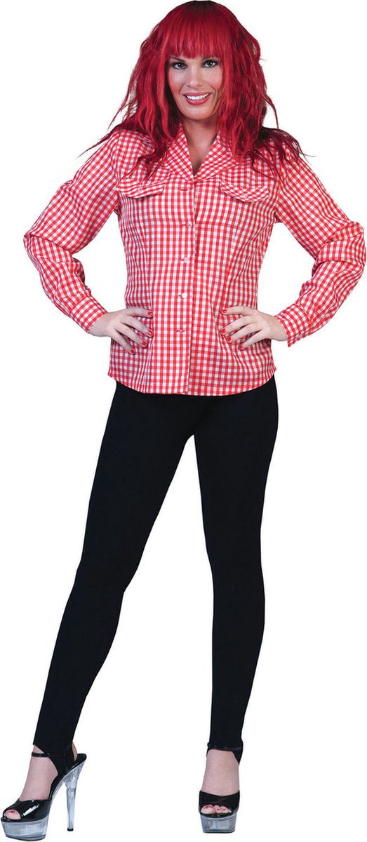 Cowboy blouse rood wit geruit dames