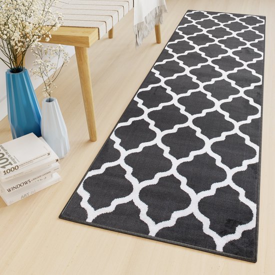Teppich-Traum Tapijtloper voor woonkamer, slaapkamer, gang, loper, lang, laagpolig, oosters, elegant, ornamenten, glanseffect, meander, crème goud, 100 x 200 cm