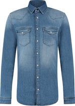 Purewhite -  Heren Regular Fit    Overhemd  - Blauw - Maat M