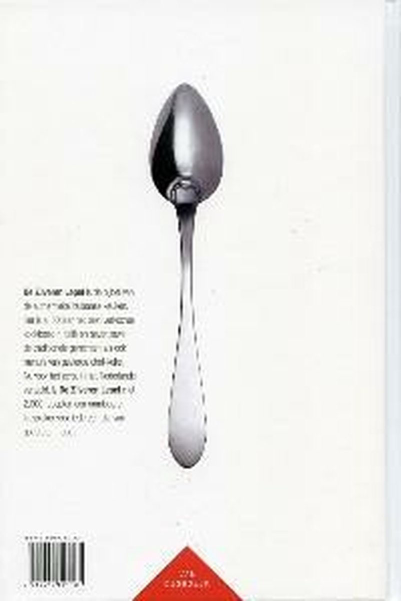 Een zilveren lepel met tekst op de achtergrond. Het boek 'De zilveren lepel' met recepten uit de authentieke Italiaanse keuken.