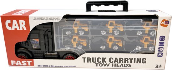 Bouw vrachtwagen transporter truck - speelgoed mini werkvoertuigen - transporter 6-delig set koffer - Oplegger - 34cm van Raviour  — afbeelding 3
