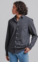 Haze & Finn Overhemd Printed Shirt Italian Stretch Fit Mc17 0100 15 Dark Navy Husky Mannen Maat - XL