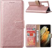 Samsung S22 Ultra Hoesje BookCase Rose Goud - Samsung Galaxy s22 Ultra hoesje wallet case - Hoesje Samsung S22 Ultra bookcase - Galaxy S22 Ultra portemonnee hoesje book case cover