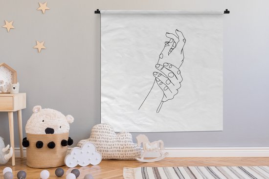 Tapisserie - Tapisserie - Mains - Zwart - Wit - Dessin au Line - 150x150 cm - Tapisserie