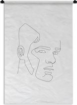 Wandkleed - Wanddoek - Man - Gezicht - Line art - 120x180 cm - Wandtapijt